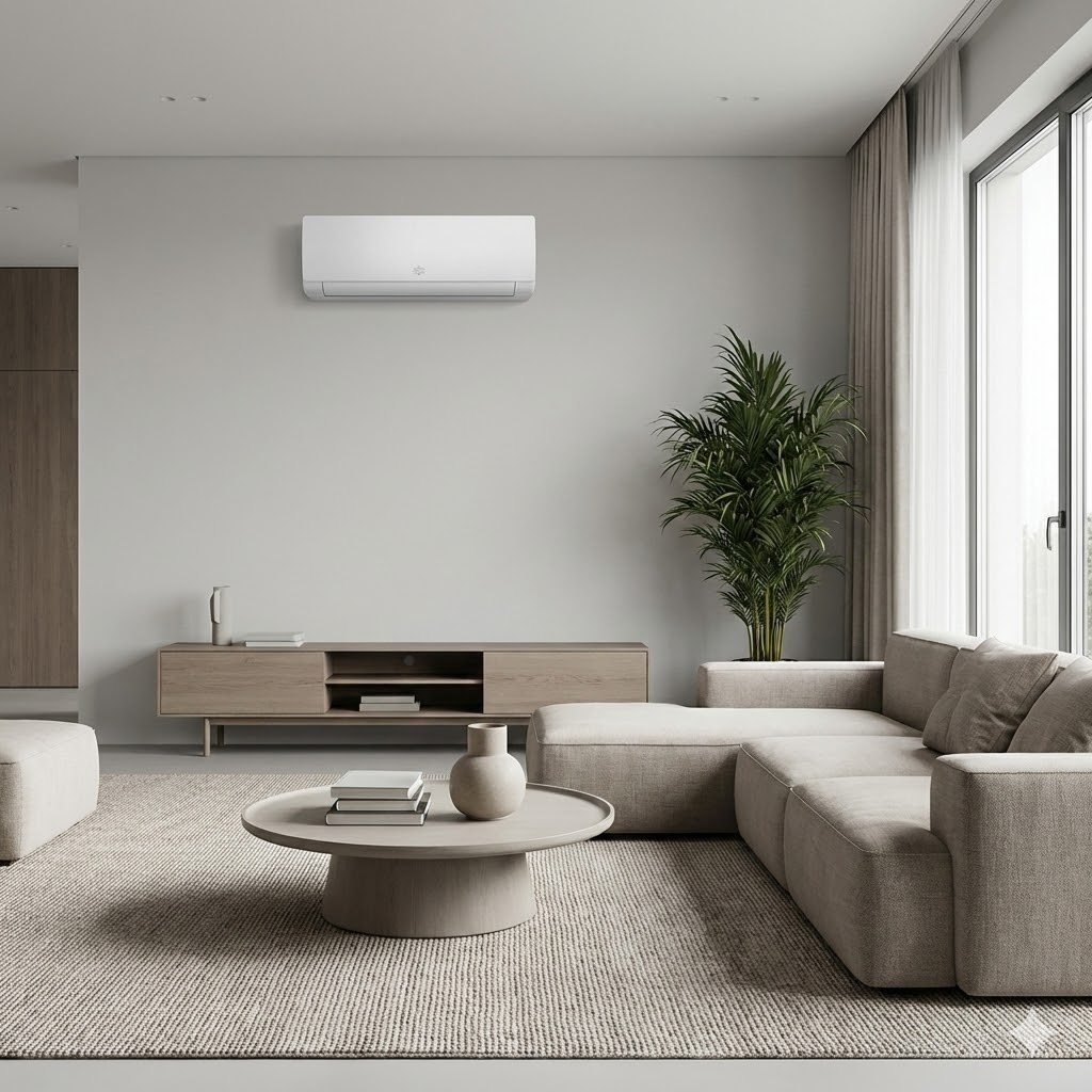 Кондиционер Kinghome Luna Matt Inverter в современной минималистичной гостиной
